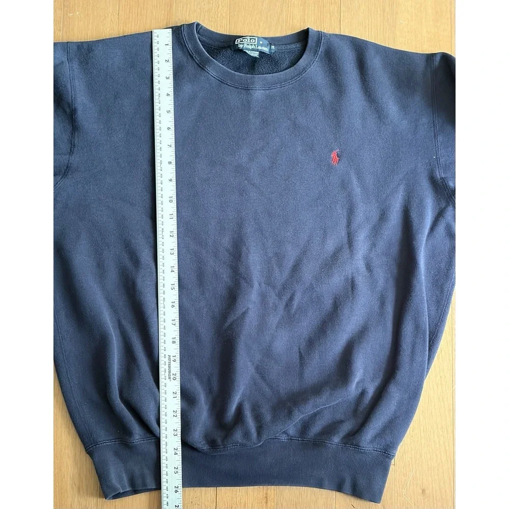 Vintage 90s Polo Ralph Lauren Sweatshirt Mens Medium Navy Blue Boxy Crewneck